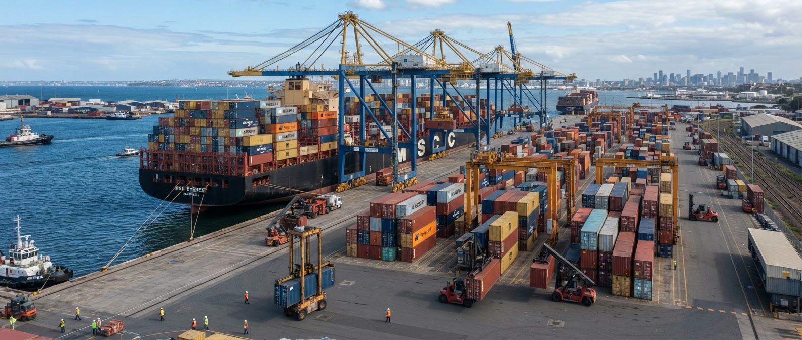 Container port handling international ocean freight