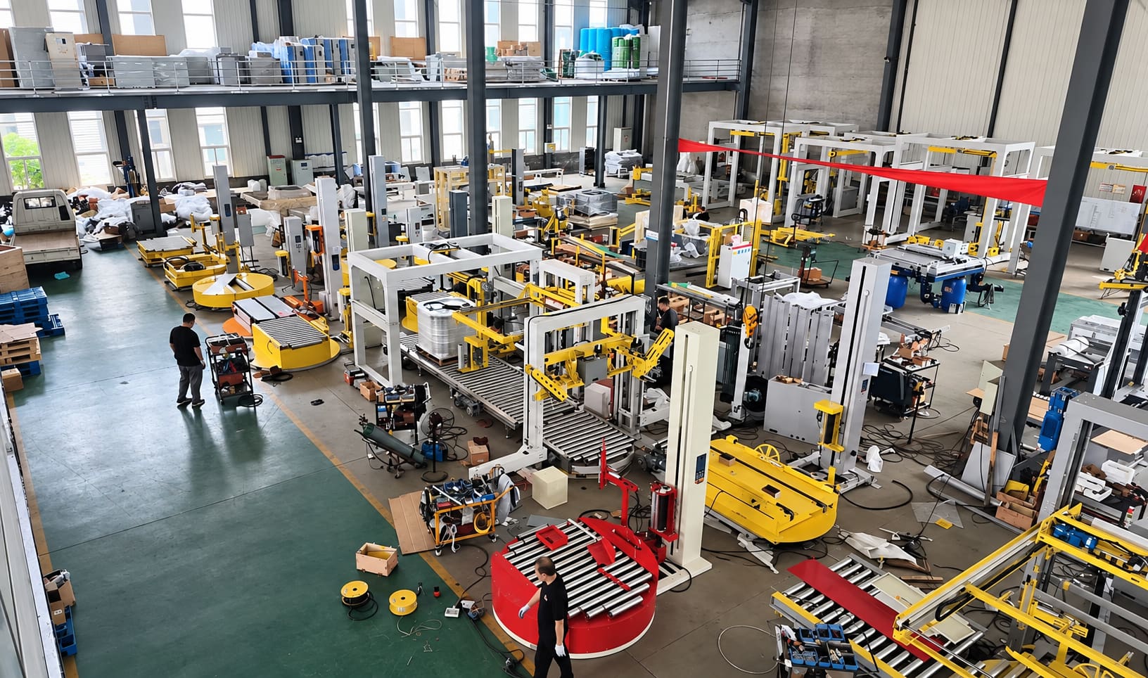 Production floor with machining and assembly equipment
