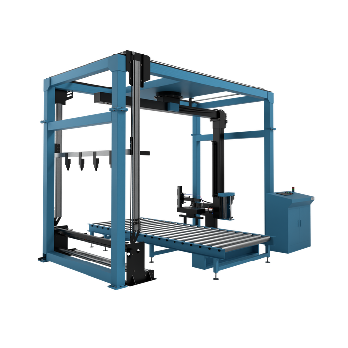 Automatic pallet wrapping line